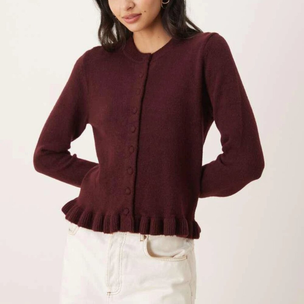 Mango cardigan with peplum hem in burgundy size M
